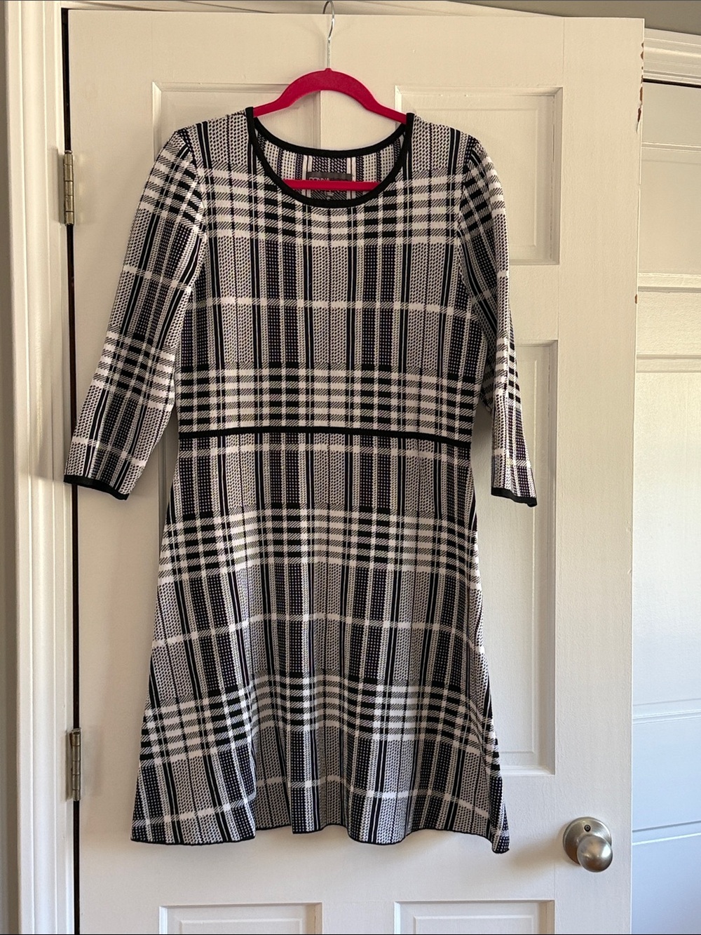 Donna Ricco New York Black and White Plaid Sweater Dress sz L